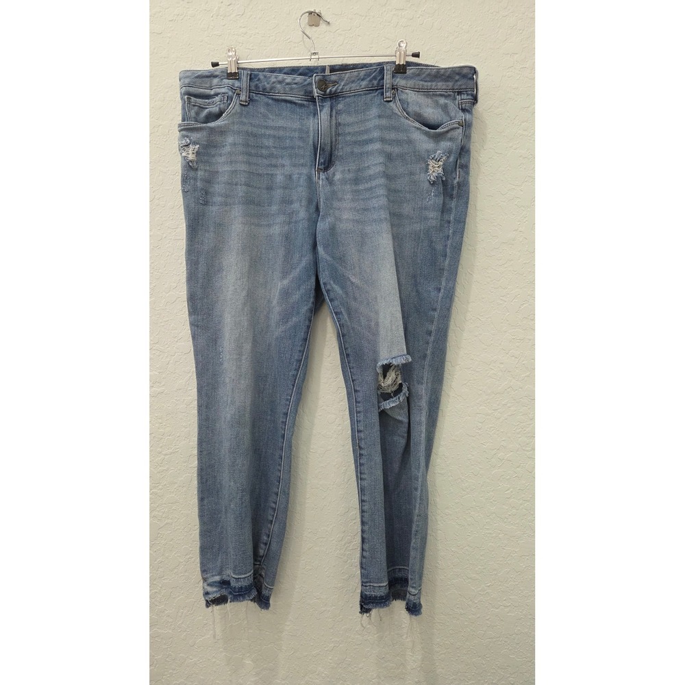 Kut from the‎ Kloth Reese Ankle Straight Leg Distressed Jeans Light Wash Blue 16